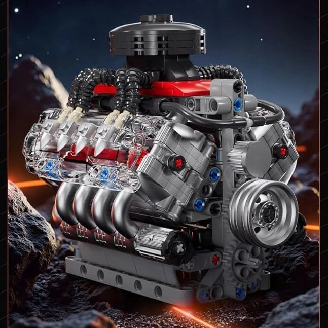 Bez Marki TECHNIK V8 Rinkinys DO MONTAŻU SILNIKA Z KLOCKÓW, Kaladėlės ZACISKOWE, SILNIK V8