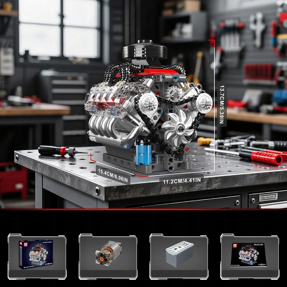 Bez Marki TECHNIK V8 Rinkinys DO MONTAŻU SILNIKA Z KLOCKÓW, Kaladėlės ZACISKOWE, SILNIK V8