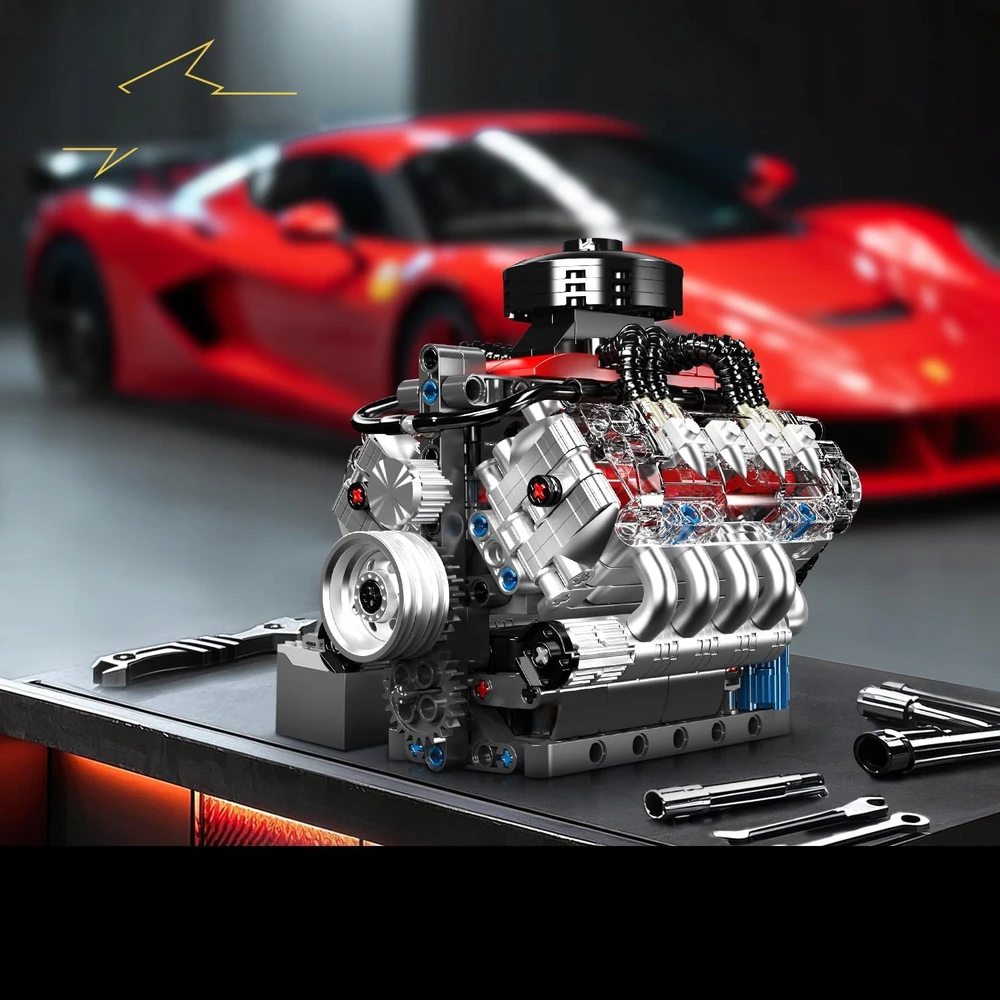 Bez Marki TECHNIK V8 Rinkinys DO MONTAŻU SILNIKA Z KLOCKÓW, Kaladėlės ZACISKOWE, SILNIK V8