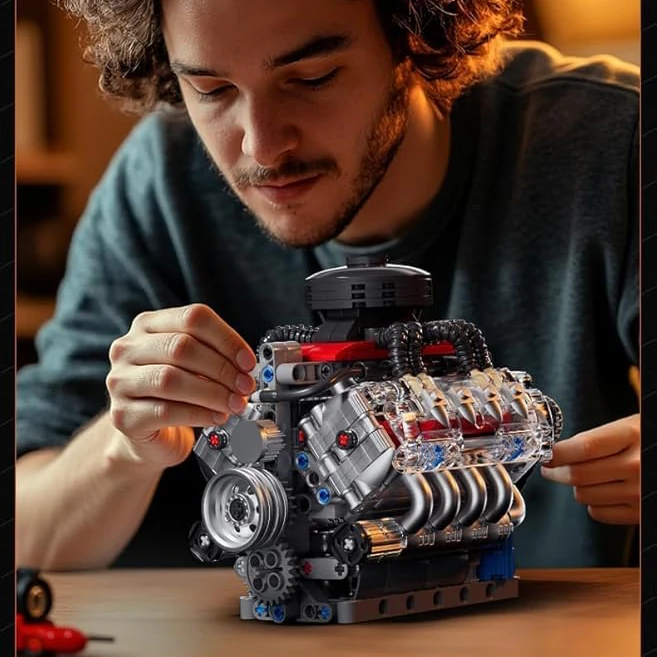 Bez Marki TECHNIK V8 Rinkinys DO MONTAŻU SILNIKA Z KLOCKÓW, Kaladėlės ZACISKOWE, SILNIK V8
