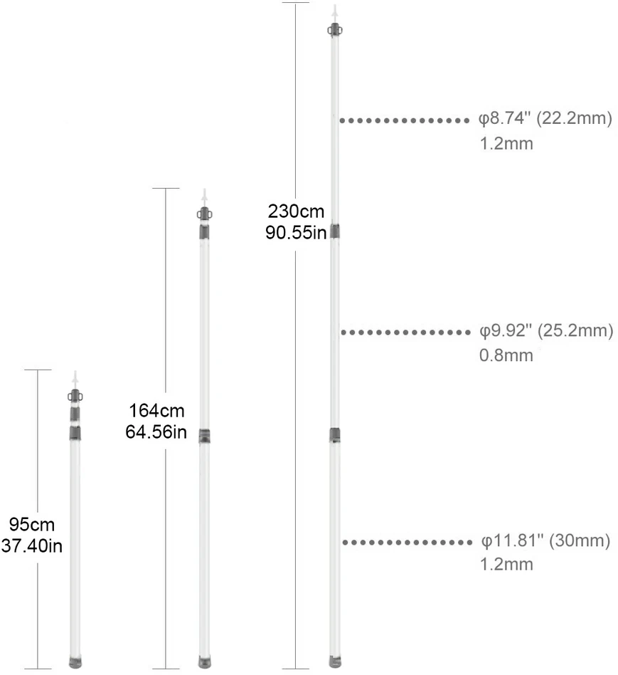 Bez Marki TELEPOLAS palapinei markizei RĖMAS ALIUMININIS TELESKOPINIS VAMZDIS 90-230cm