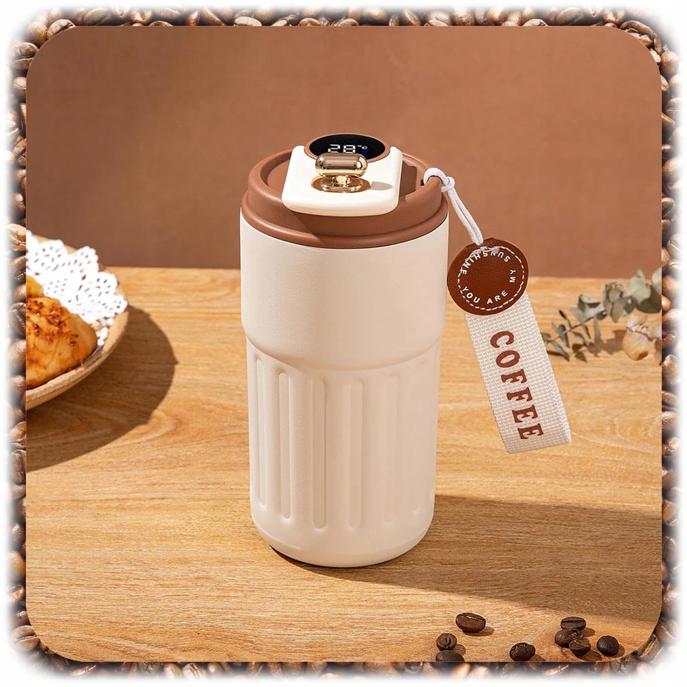 Bez Marki TERMINIS PUODULIS SU LED EKRANU THERMOS NERŪDIJANČIO PLIENO KAVOS ARBATA 450ml