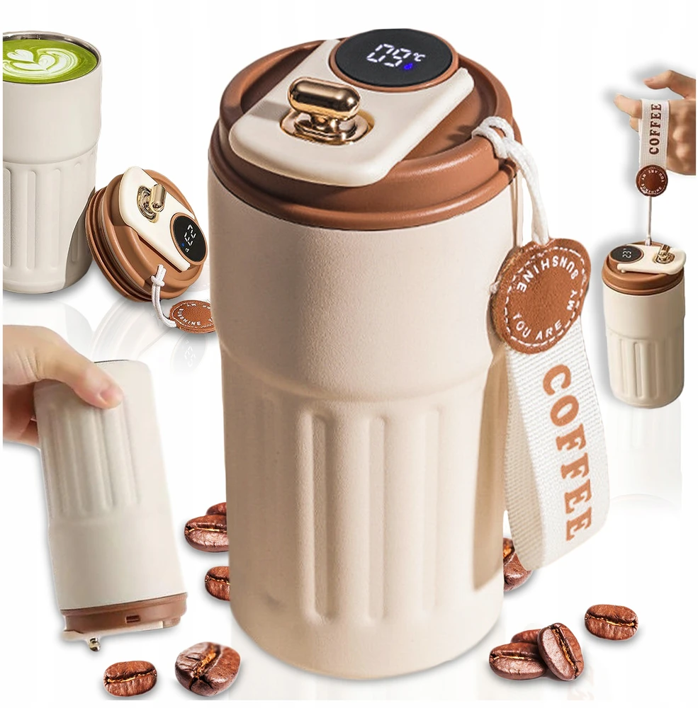 Bez Marki TERMINIS PUODULIS SU LED EKRANU THERMOS NERŪDIJANČIO PLIENO KAVOS ARBATA 450ml