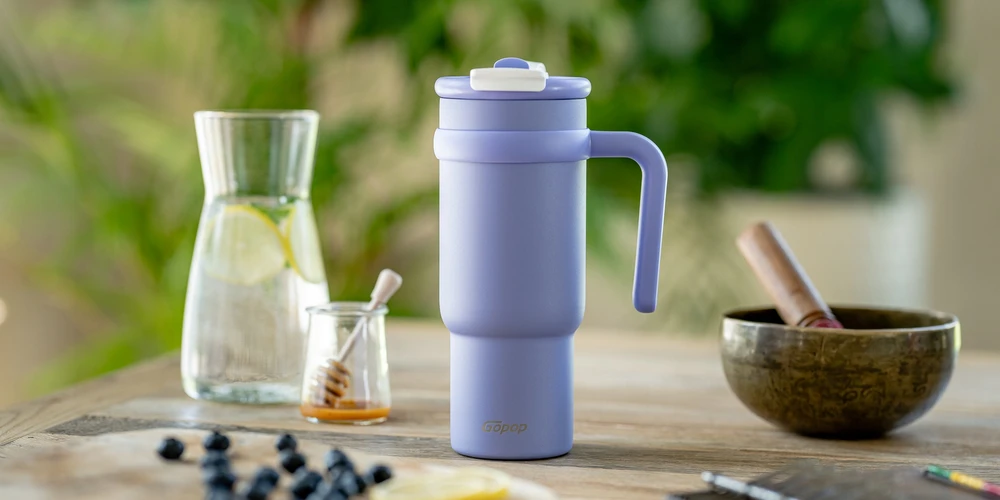 Bez Marki Termo puodelis Gopop Stars 900 ml su šiaudeliu, violetinis