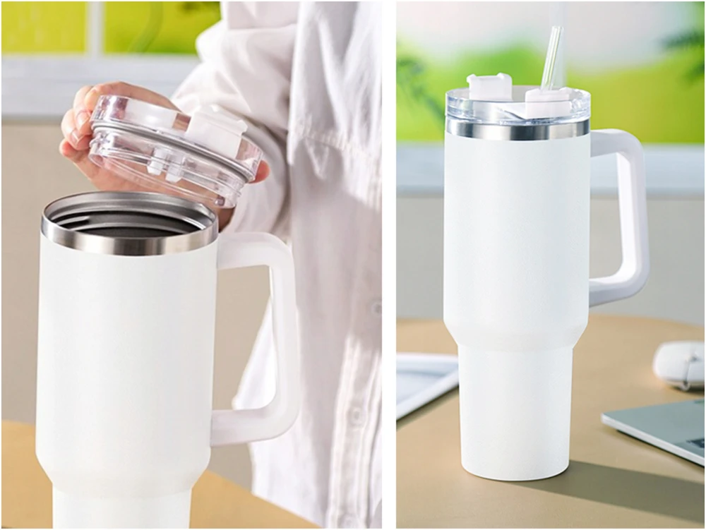 Bez Marki Termo puodelis su šiaudeliu, 1200 ml, nerūdijantis plienas, juodas
