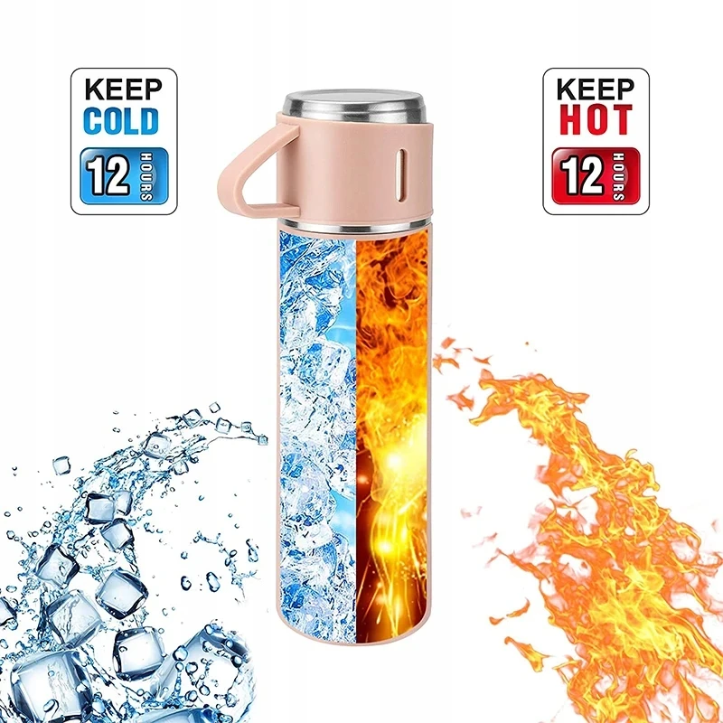 Bez Marki Termosas 0,5l su 3 puodeliais - 6 spalvos, dovanų rinkinys