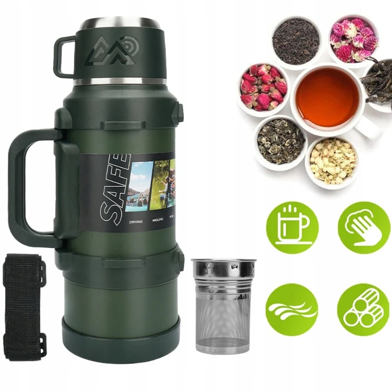 Bez Marki Termosinė talpykla 2000 ml, plieninė, su arbatinuku, tamsiai žalia