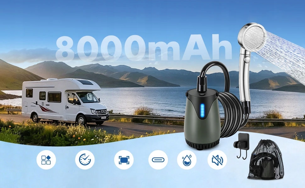 Bez Marki TOURIST CAMPING SHOWER 8000MAH IPX7 su LED ekranu