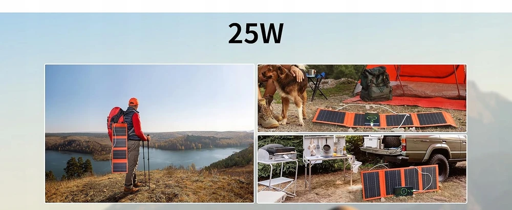 Bez Marki TOURIST SAULĖS DALIS 25W SULANKSTAMAS Įkroviklis USB-A + USB-C 5V