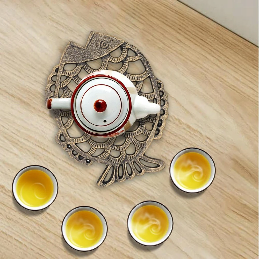 Bez Marki Trivet arbatinukas paaukštintu pagrindu Owl Fish Fish Coaster
