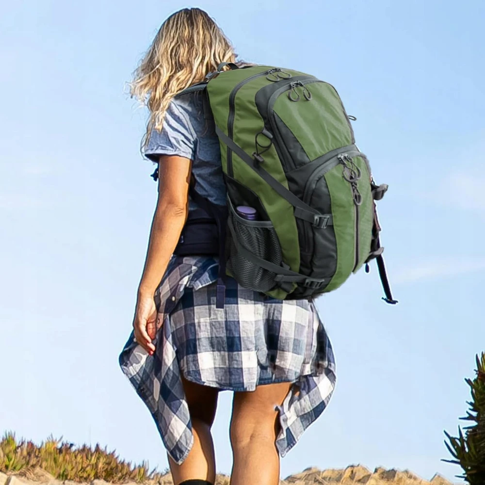Bez Marki Turistinė kuprinė trekingui kalnų tvirta vandeniui atspari žalia 42L — žygių kuprinė, kuprinė su diržu, stovyklavimo kuprinė, nailoninė kuprinė, unisex kuprinė, kuprinė lazdoms, lauko kuprinė