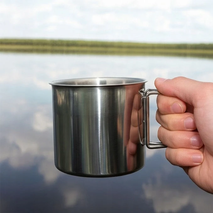 Bez Marki Turistinis puodelis metalinė sulankstoma rankena kempingo kelionei 500 ml