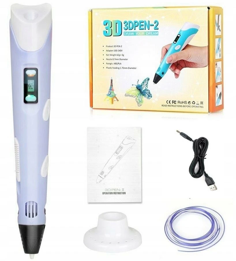 Bez Marki TUŠINIO 3D SPAUSDINTUVO PURPURINIO RAŠIKLIŲ RINKINYS + 9 METRŲ GIJŲ RETRILAI