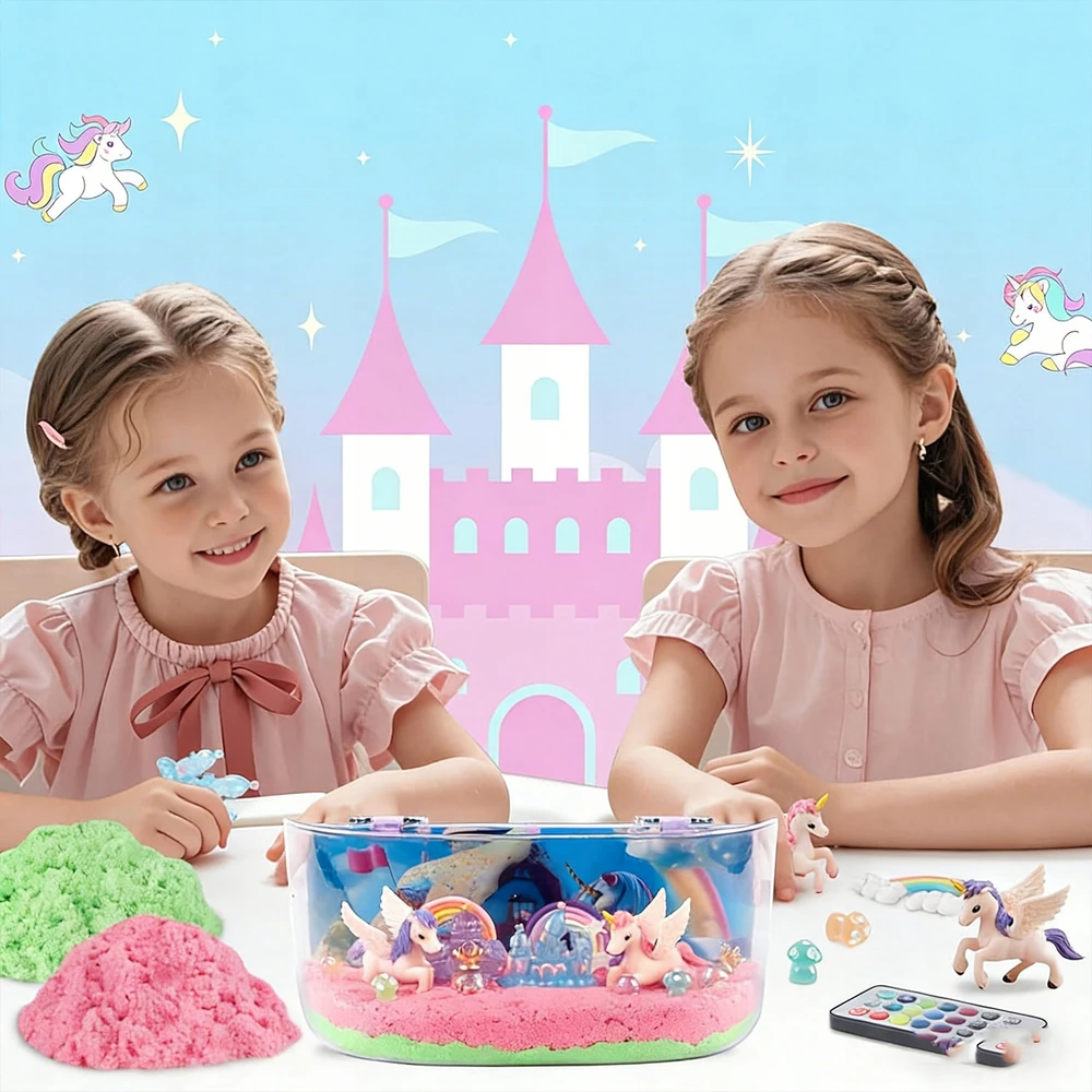 Bez Marki UNICORN KŪRYBINIS RINKINYS MERGAITĖS NAKTINĖ LAMP KINETIC SAND DYY