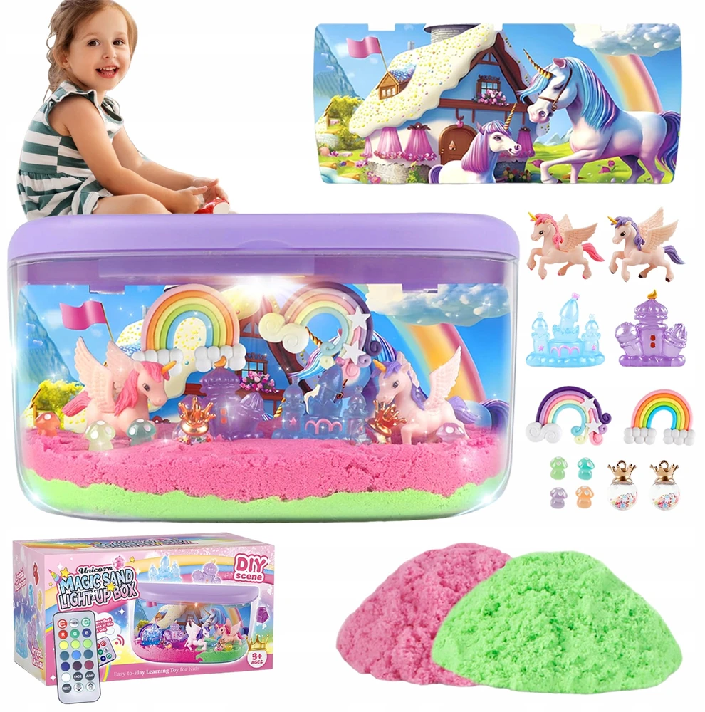 Bez Marki UNICORN KŪRYBINIS RINKINYS MERGAITĖS NAKTINĖ LAMP KINETIC SAND DYY
