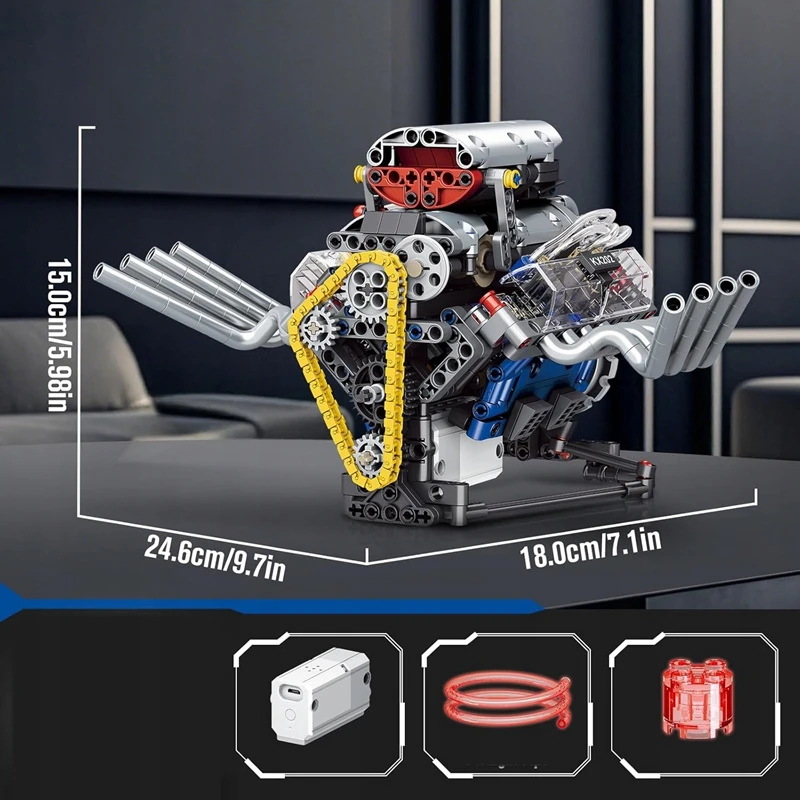 Bez Marki V8 VARIKLIO KONSTRUKCIJOS RINKINYS, AUTOMOBILIO VARIKLIO MODELIS, UŽJUNGIMO BLAKAI