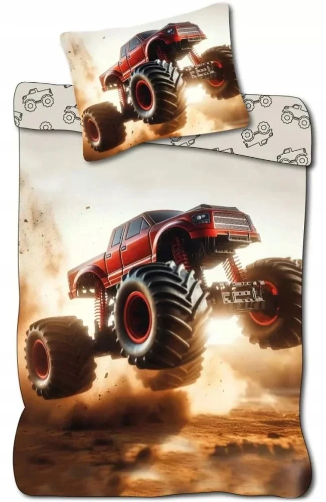 Bez Marki Vaikiškas patalynės komplektas 140x200, medvilninis „Monster Truck“