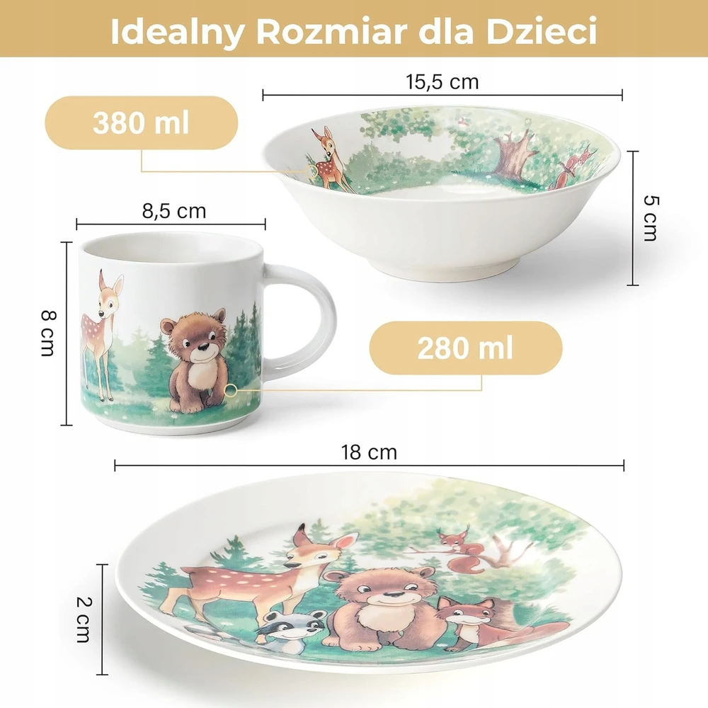 Bez Marki VAIKŲ VALGIMO STIKLINIAI MIŠKO TEMA, 3 VIENŲ RINKINYS