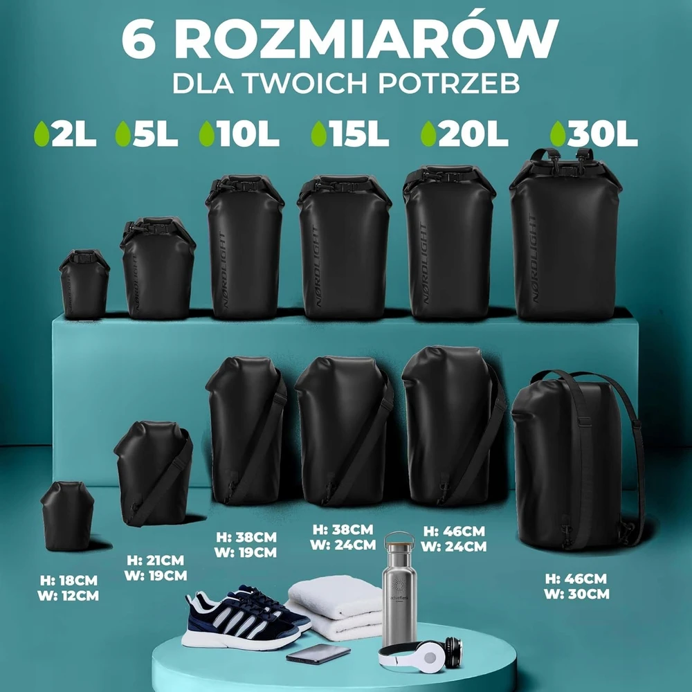 Bez Marki Vandeniui atsparus maišelis "dry Bag" 10l kelionėms ir vandens sportui
