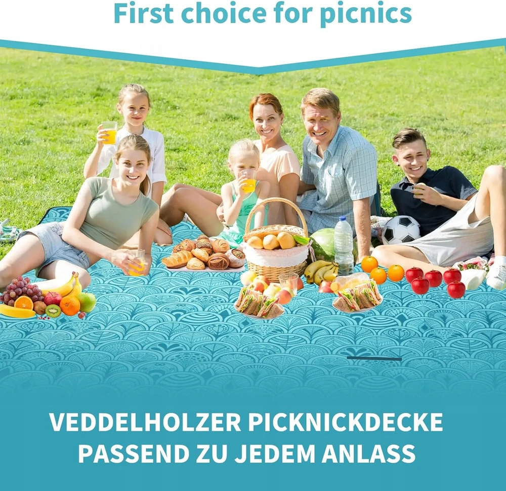 Bez Marki Vandeniui atsparus pikniko pledas 200x200cm – kelionėms, pliažui, gamtai