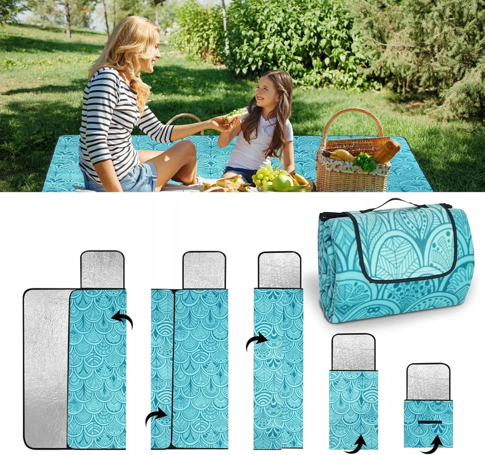 Bez Marki Vandeniui atsparus pikniko pledas 200x200cm – kelionėms, pliažui, gamtai