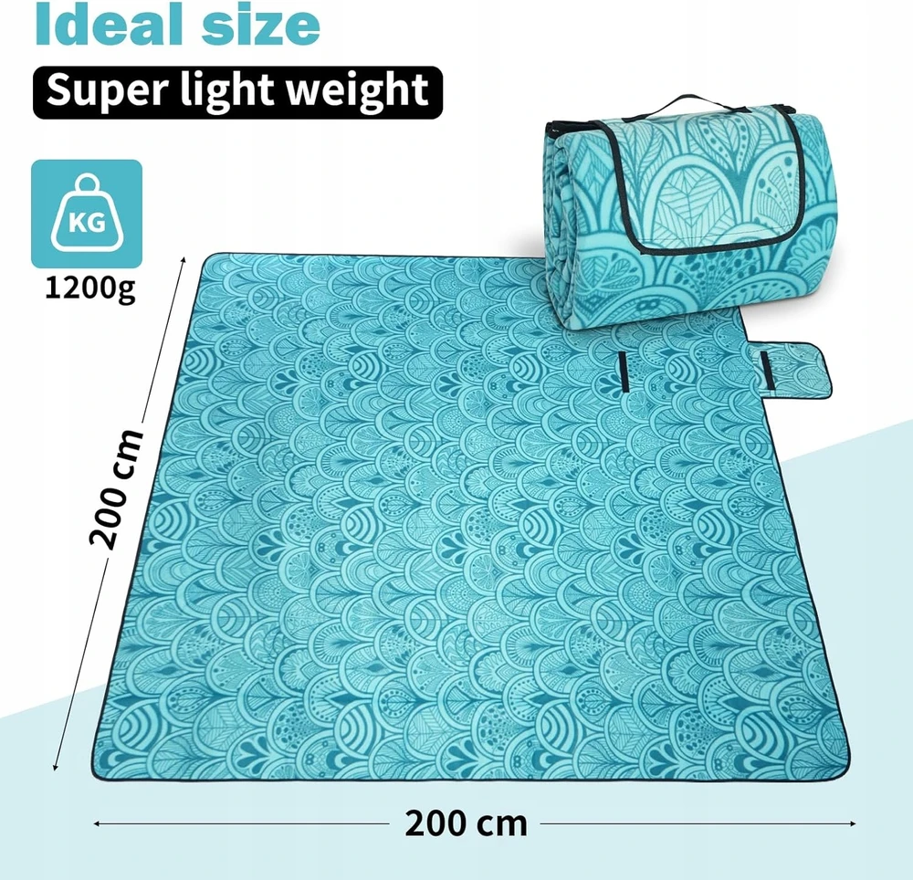 Bez Marki Vandeniui atsparus pikniko pledas 200x200cm – kelionėms, pliažui, gamtai