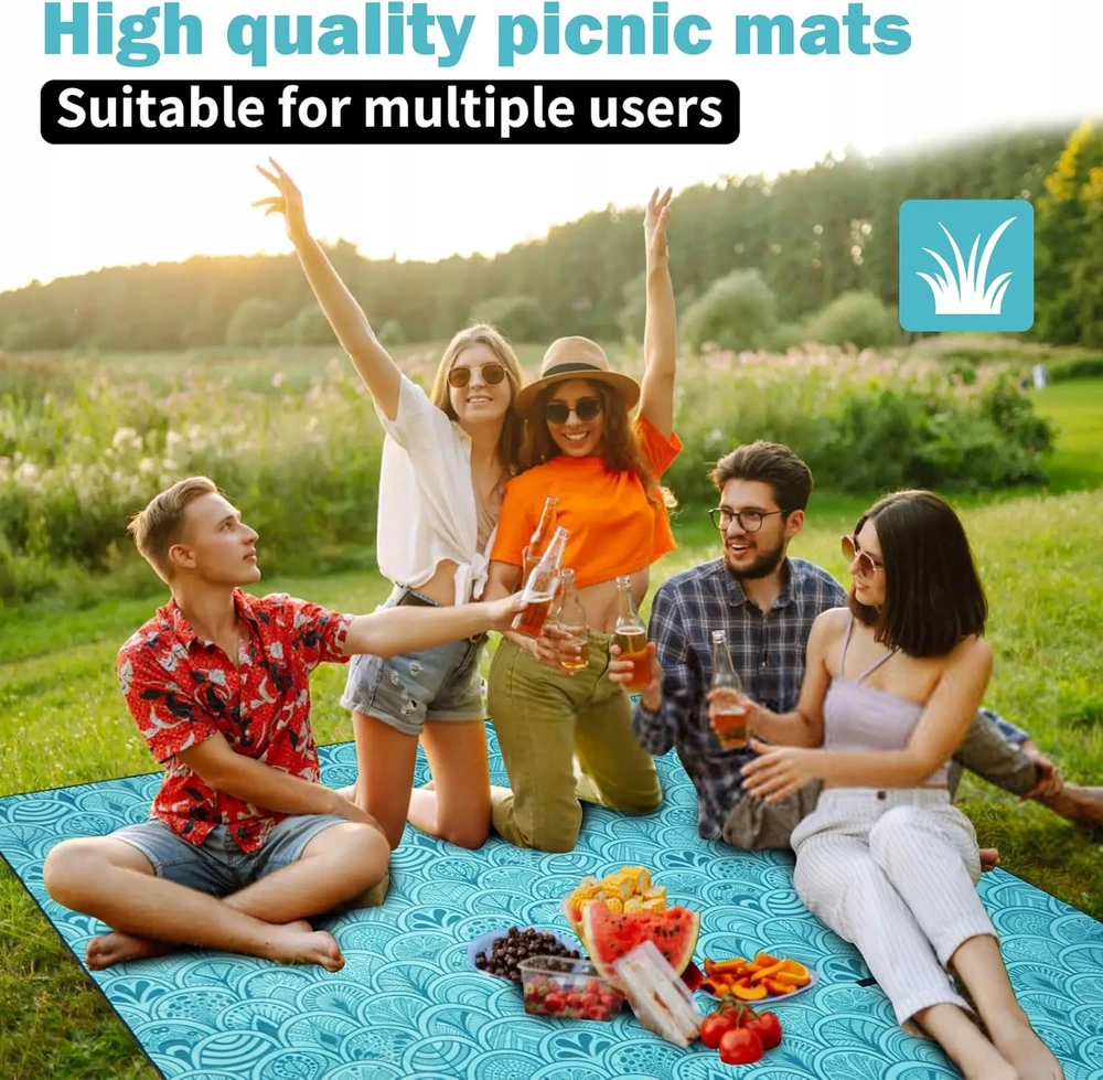 Bez Marki Vandeniui atsparus pikniko pledas 200x200cm – kelionėms, pliažui, gamtai