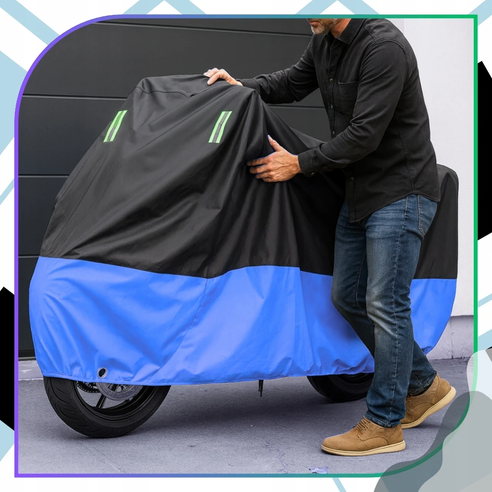 Bez Marki Vandeniui atsparus XL uždangalas motociklui, motoroleriui ar dviračiui 230 × 90 × 125 cm (juoda–mėlyna)