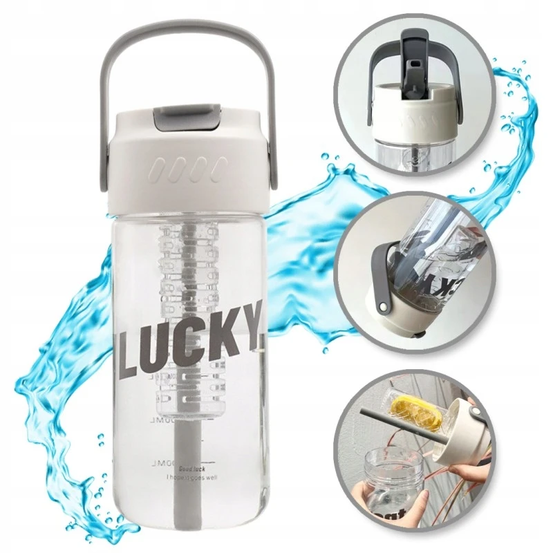 Bez Marki Eu Sandelis Butelis, vandens buteliukas su krepšeliu ir šiaudeliu 800 ml Lucky BD36