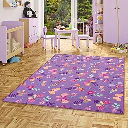Bez Marki Violetinis Dywan Dziewczynki 140x200 Motyle kwiatki