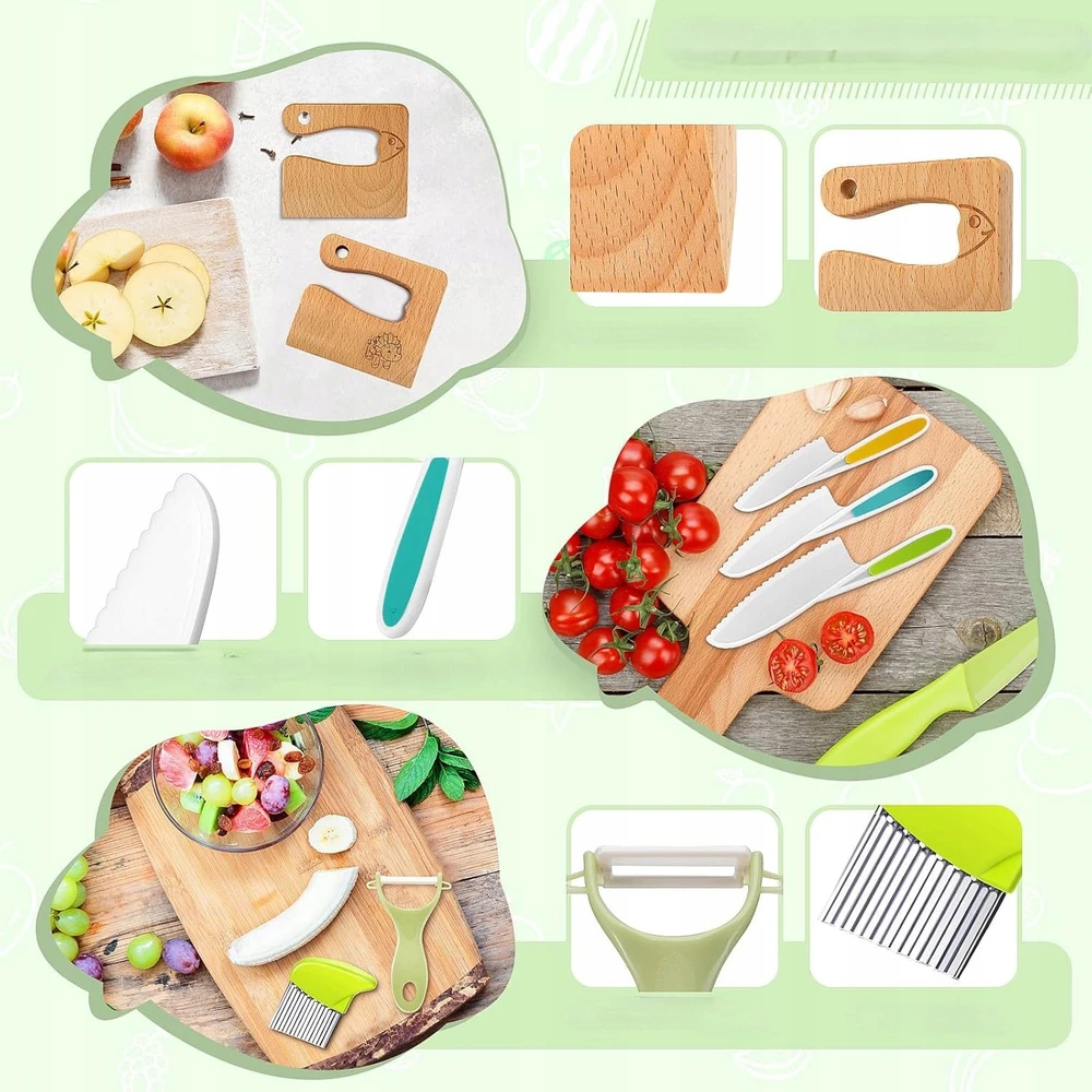 Bez Marki Virtuvinių peilių rinkinys vaikams 8 vnt Montessori Be BPA Dovana nuo 2 metų