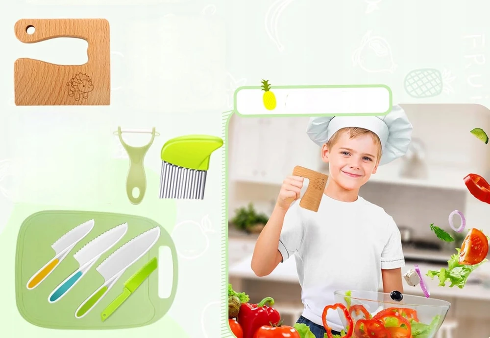 Bez Marki Virtuvinių peilių rinkinys vaikams 8 vnt Montessori Be BPA Dovana nuo 2 metų
