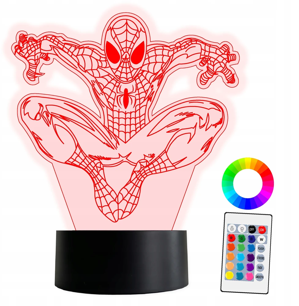 Bez Marki XL Lampka Nocna LED 3D Spider-Man Spiderman Marvel 16 kolorów + Pilot