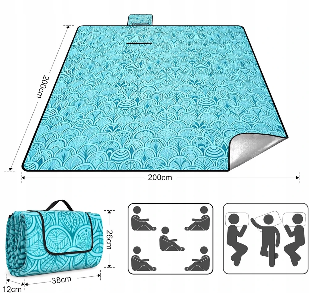 Bez Marki Xxl pledas 200x200cm, vandeniui atsparus, patogus paplūdimio ir iškylų pledas