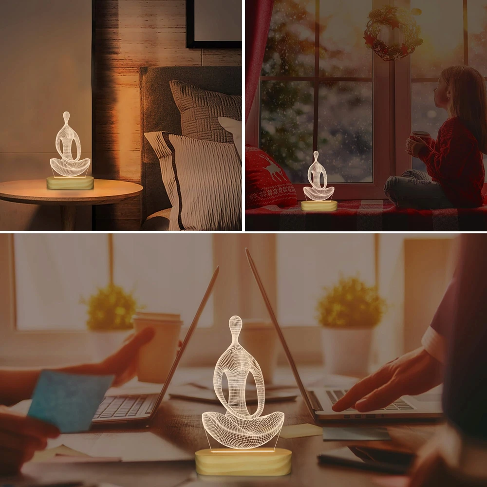 Bez Marki YOGA LAMPA LED 3D NOCNA DLA KOBIET MEDYTACJA PREZENT URODZINOWY USB
