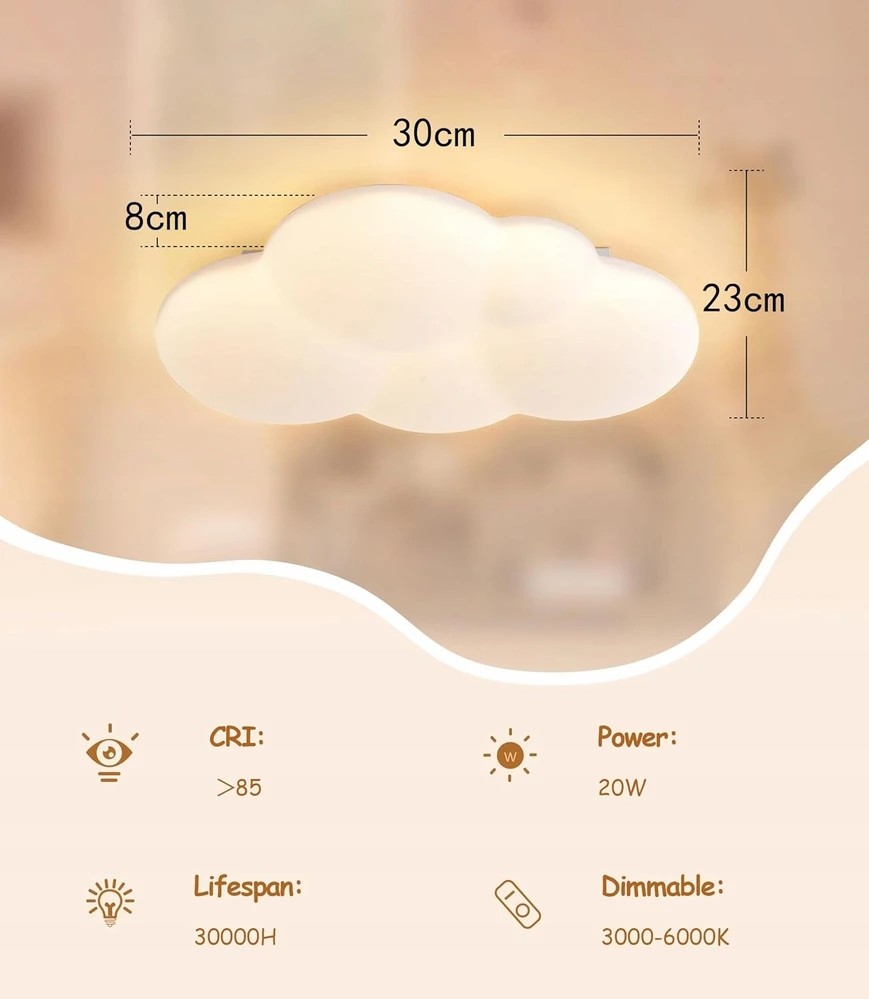 Bez Marki YUEEU Lampa Sufitowa LED Dla Dzieci Pokój Dziecięcy Dimmbar Chmura 30CM