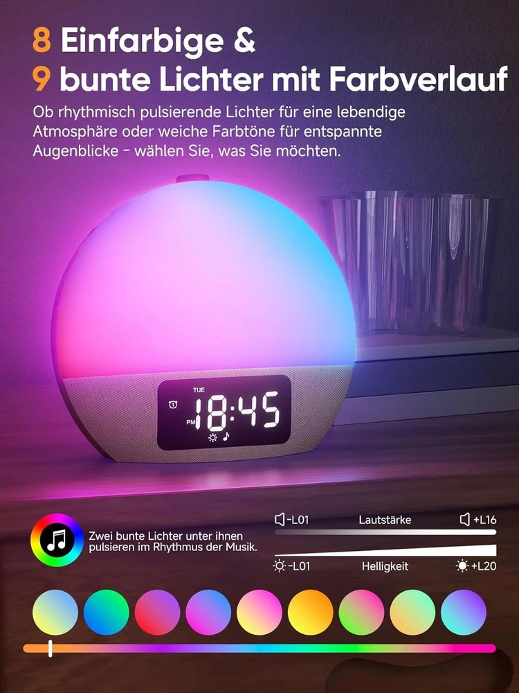 Bez Marki Žadintuvas świetlny Foryond YF-01 Bluetooth Projekcja RGB Baltas