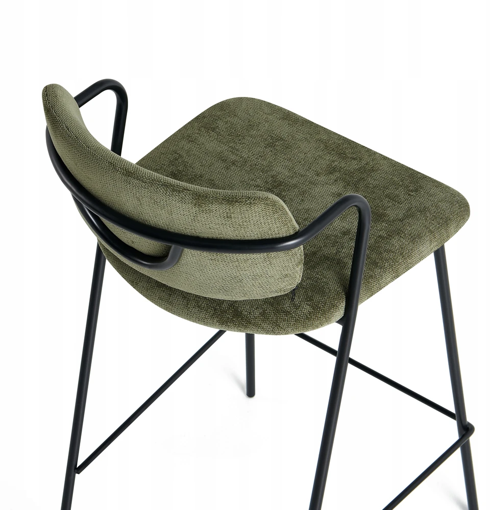 Bez Marki Žalia apmušta baro kėdė Moderni Loft juodos metalinės kojos