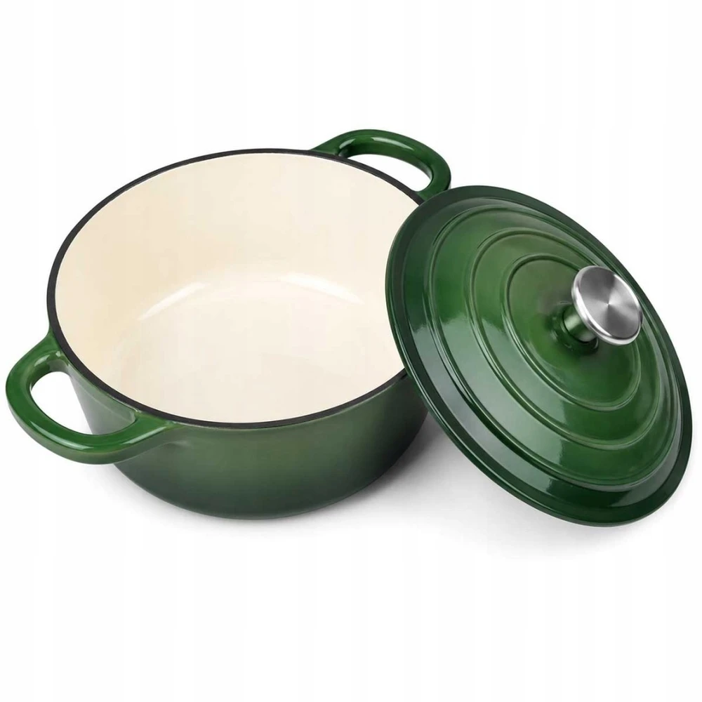 Bez Marki Žalias emaliuotas ketaus PUODAS SU DANGIU - INDUKCINIS, DUJOS - 28 CM - 5,9L