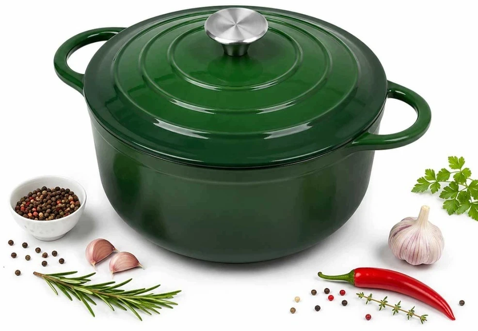 Bez Marki Žalias emaliuotas ketaus PUODAS SU DANGIU - INDUKCINIS, DUJOS - 28 CM - 5,9L