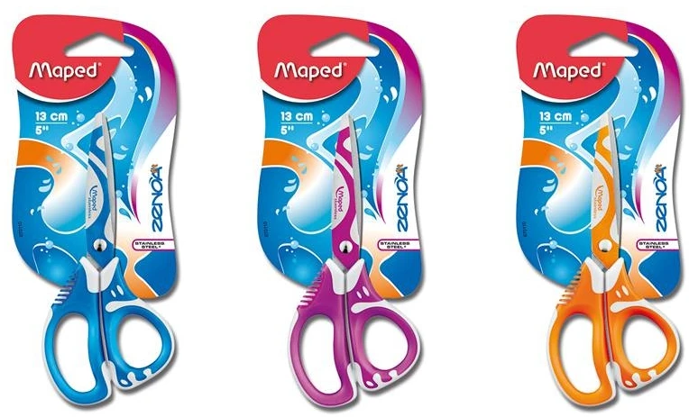 Bez Marki Zenoa Fit Asimetriškos mokyklinės žirklės 13 cm, nerūdijančio plieno ašmenys