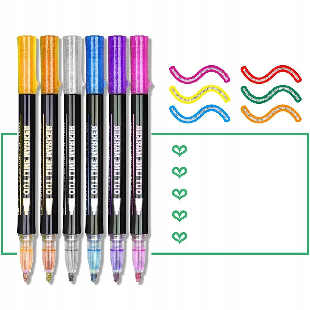 Bez Marki ŽYMEKLIAI MAGICAL METALIC MARKERS DVIGUBAI LINIJAI KONTŪRINIAI ŽYMEKLIAI 12 vnt.