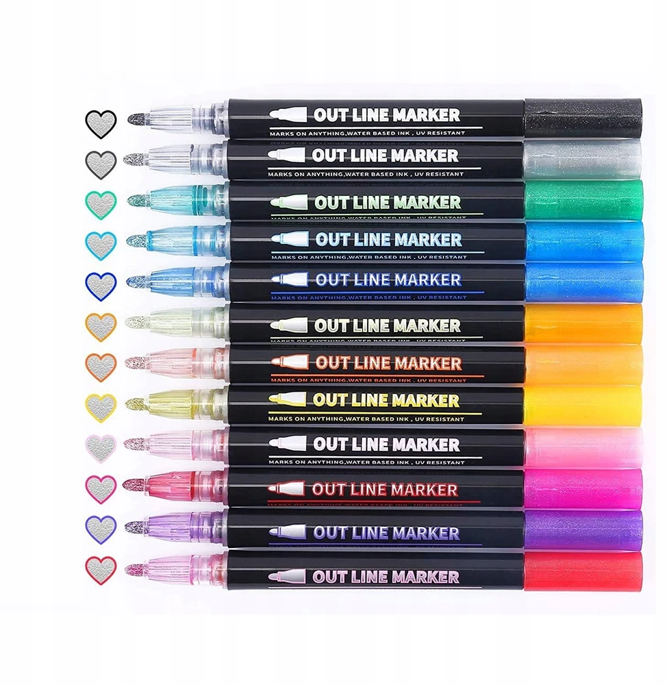 Bez Marki ŽYMEKLIAI MAGICAL METALIC MARKERS DVIGUBAI LINIJAI KONTŪRINIAI ŽYMEKLIAI 12 vnt.
