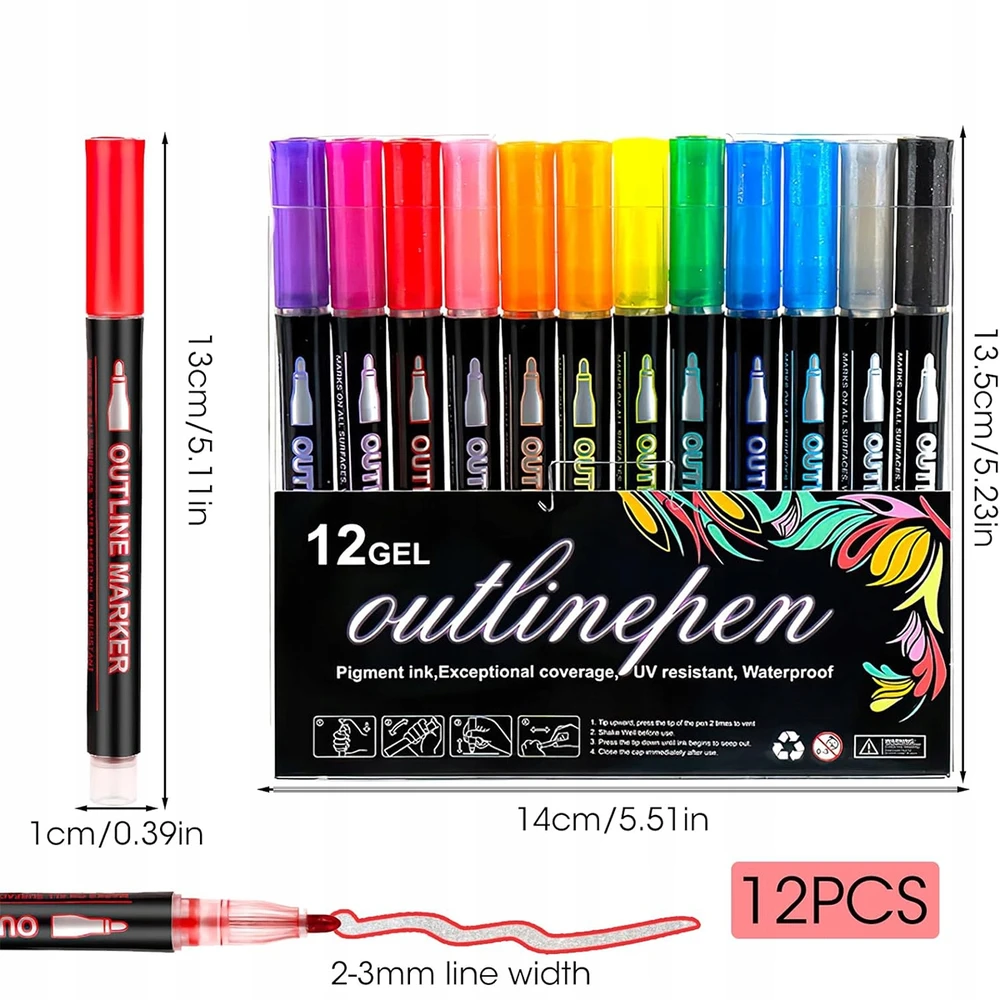 Bez Marki ŽYMEKLIAI MAGICAL METALIC MARKERS DVIGUBAI LINIJAI KONTŪRINIAI ŽYMEKLIAI 12 vnt.
