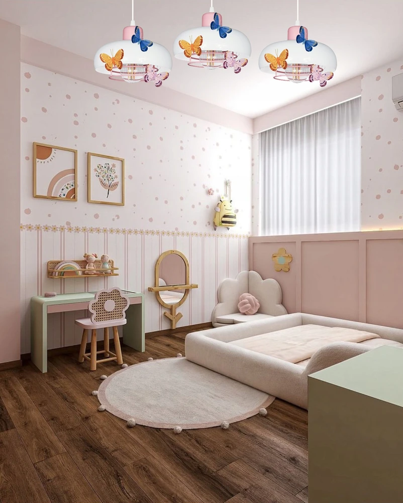 Bez Marki Żyrandol do pokoju dziecka ELO MOTYLEK lampa sufitowa wisząca loft led róż