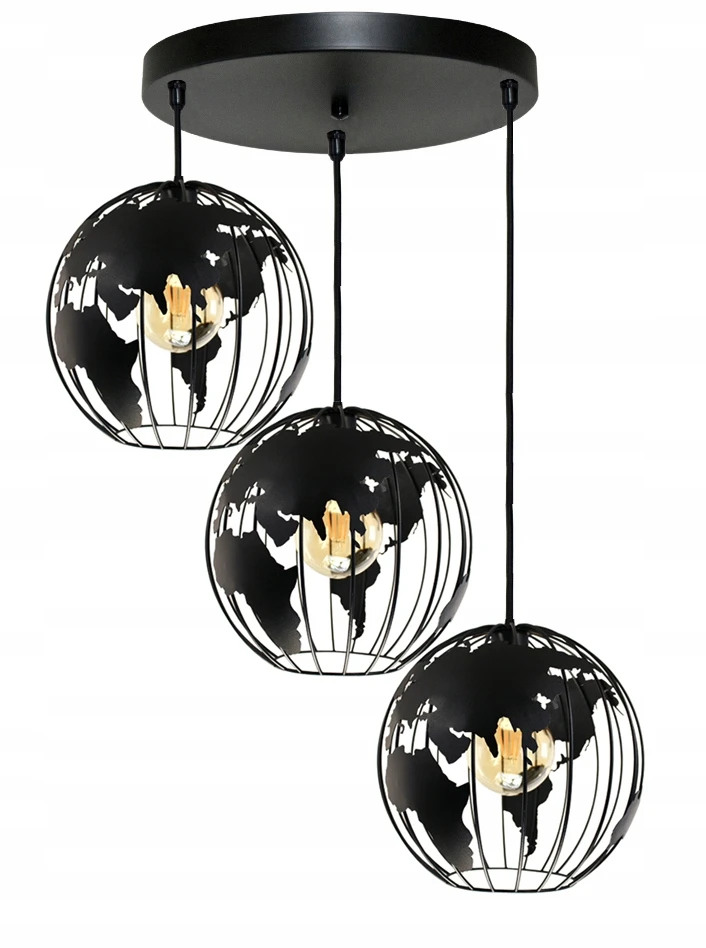 Bez Marki ŻYRANDOL LAMPA SUFITOWA WISZĄCA GLOBUS 3 JUODA LAMPY ŻYRANDOLE DO SALONU
