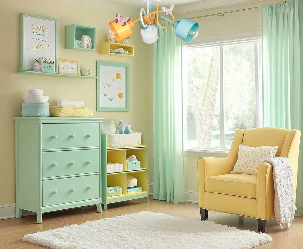 Bez Marki Żyrandol lampa sufitowa wisząca EDISON LOFT MOTYLEK geltona miętowy balta