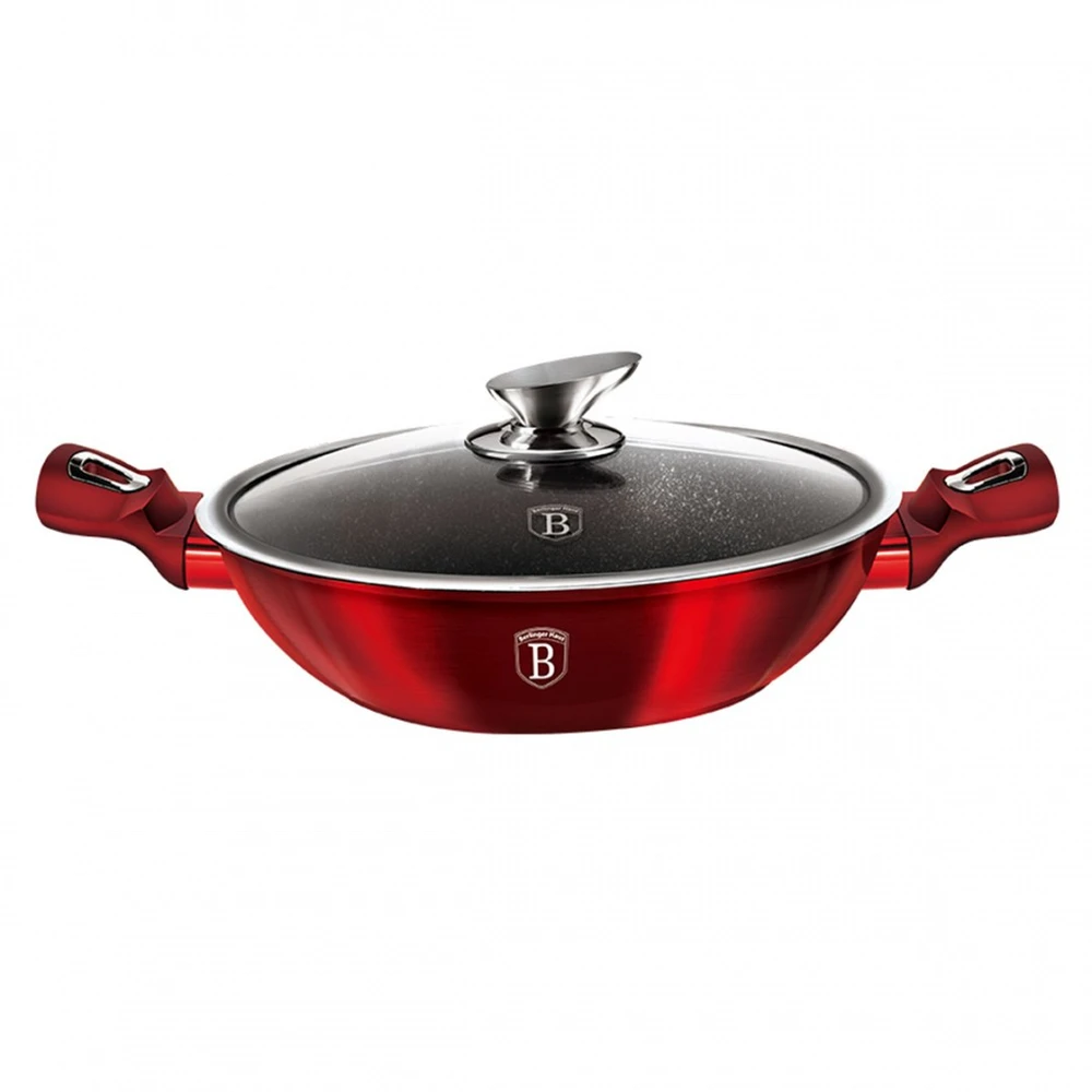BH-7110 - Plokščias granitinis puodas 30 cm Berlinger Haus Burgundy Line