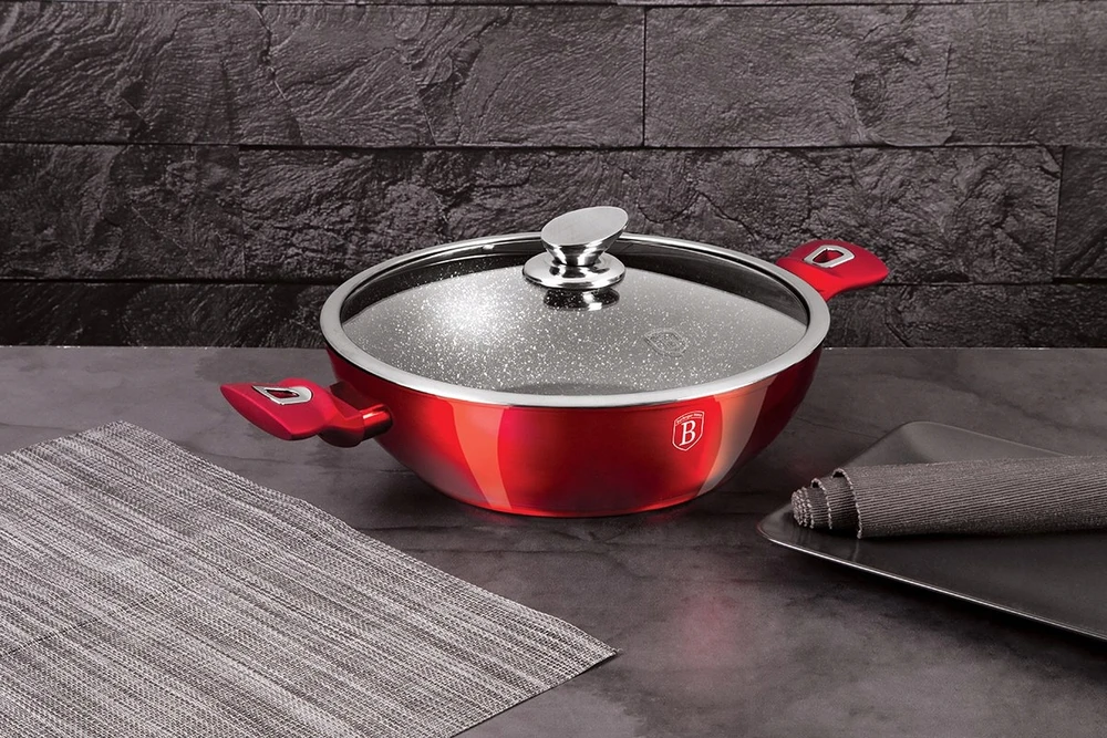 BH-7110 - Plokščias granitinis puodas 30 cm Berlinger Haus Burgundy Line