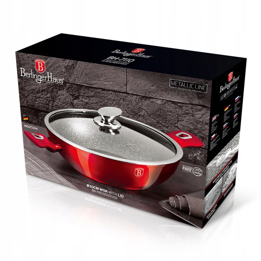 BH-7110 - Plokščias granitinis puodas 30 cm Berlinger Haus Burgundy Line